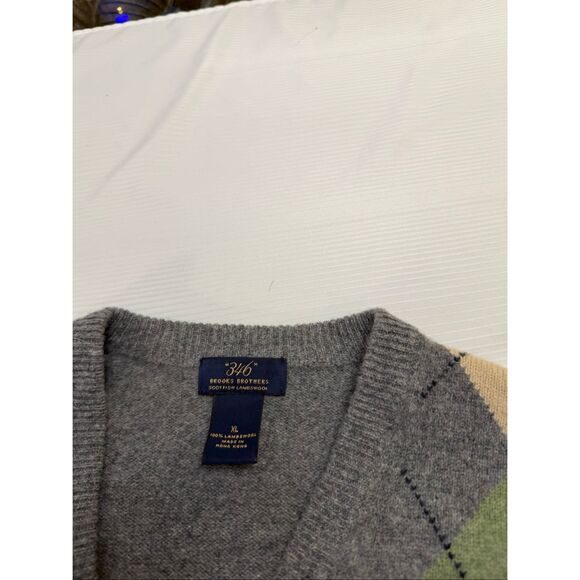 346 Brooks Brothers Scottish Lambswool Grey Argyle V Neck Sweater Size XL - Picture 7 of 10